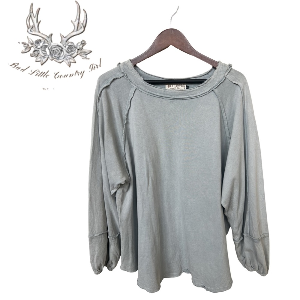 Bad Little Country Girl Oversized Shirt with Puff Sleeves Elastic Cuffs Size S